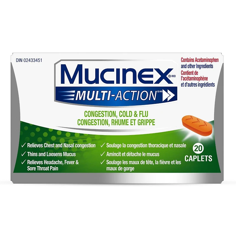 Mucinex ® Multi-Action Cold & Sinus Caplets, 20 Count