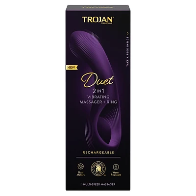Trojan Duet Massager 2 in1 Dual Motors Multi-Speed Vibrator and Ring, 1 Count