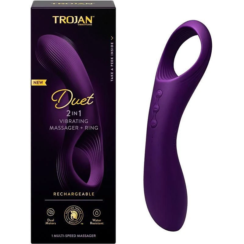 Trojan Duet Massager 2 in1 Dual Motors Multi-Speed Vibrator and Ring, 1 Count