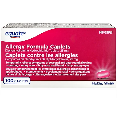 Formule contre les allergies Equate 100 caplets