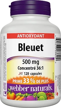 Webber Naturals® Blueberry 36:1 Concentrate, 500 mg, 90 + 30 Capsules, BONUS!