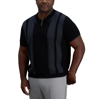 Chandail polo rayé à fermeture éclair manches courtes pour hommes Haggar® de grandes tailles