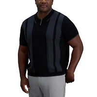 Chandail polo rayé à fermeture éclair manches courtes pour hommes Haggar® de grandes tailles