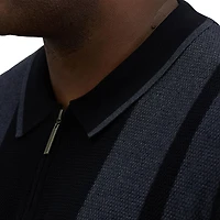 Chandail polo rayé à fermeture éclair manches courtes pour hommes Haggar® de grandes tailles