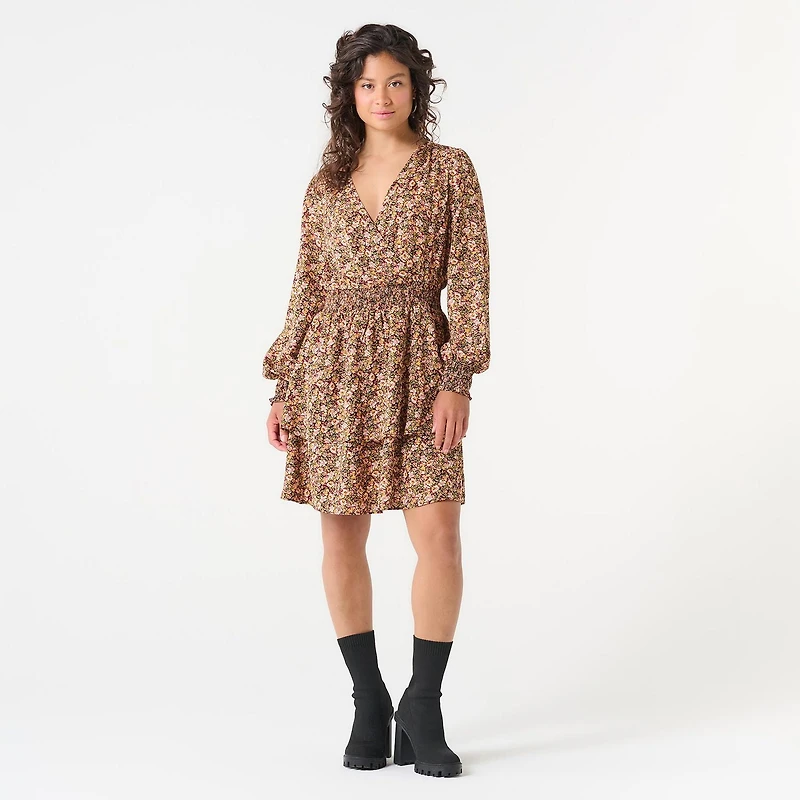 DEVOTED V-NECK TIERED MINI DRESS
