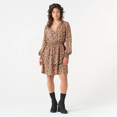 DEVOTED V-NECK TIERED MINI DRESS