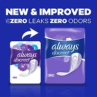 Always Discreet Incontinence Panty Liners for Bladder Leaks, 2 Size, Very Light Absorbency, Long Length