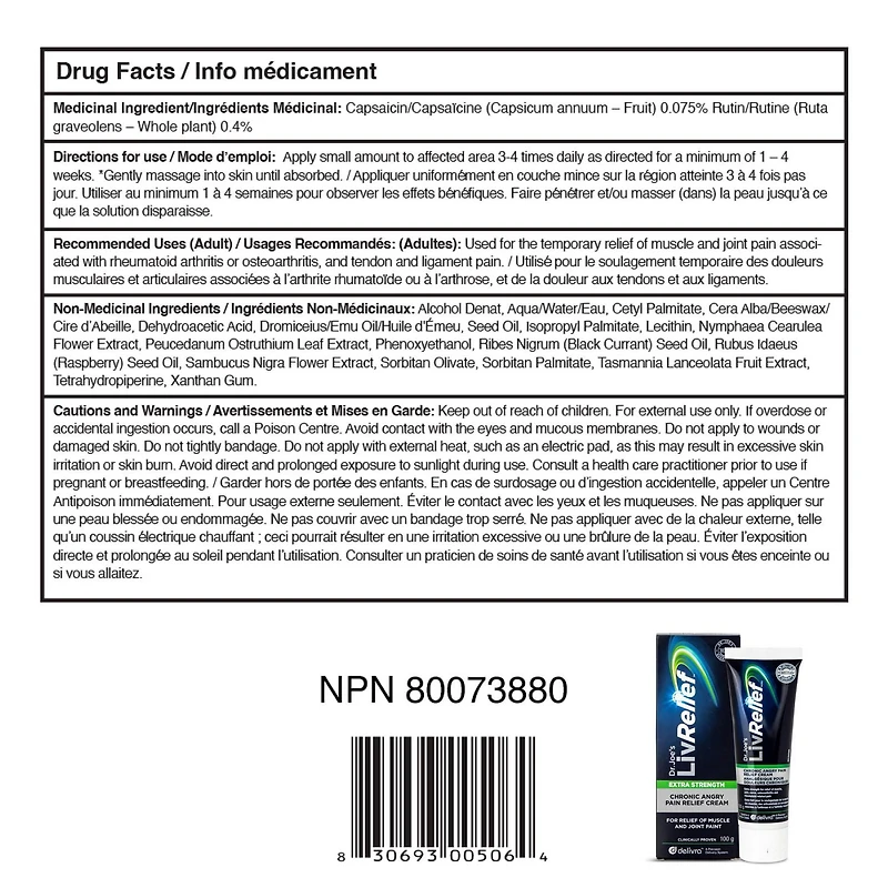 LivRelief Chronic Angry Extra Strength Pain Relief Cream, 100g, Beats the Toughest Pain