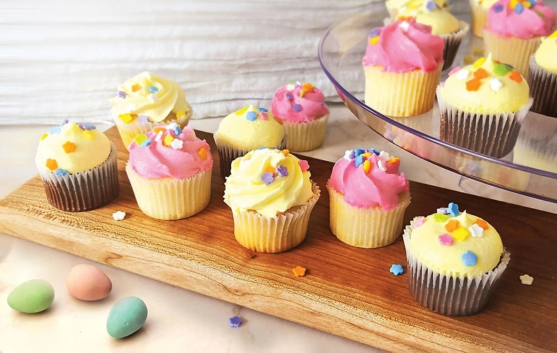two-bite® Spring Assorted Mini Iced Vanilla and Chocolate Cupcakes