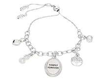 Quintessential Sterling Silver " Family Forever " Charm Bolo Bracelet