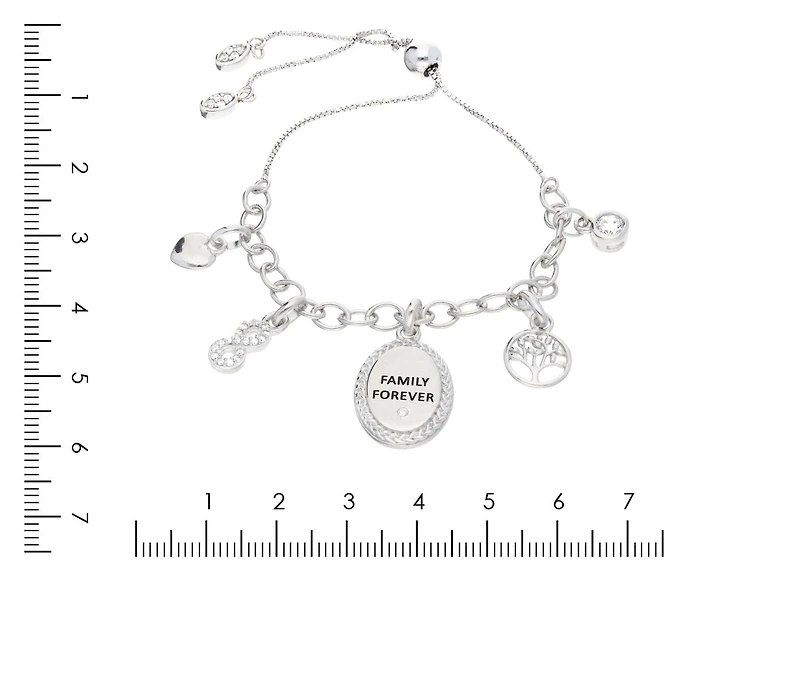 Quintessential Sterling Silver " Family Forever " Charm Bolo Bracelet