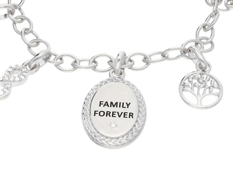 Quintessential Sterling Silver " Family Forever " Charm Bolo Bracelet