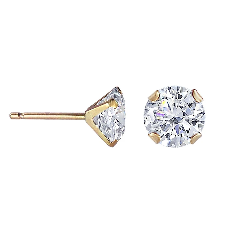 Luxury Designs 10K Yellow Gold 5mm Cubic Zirconia Stud Earring
