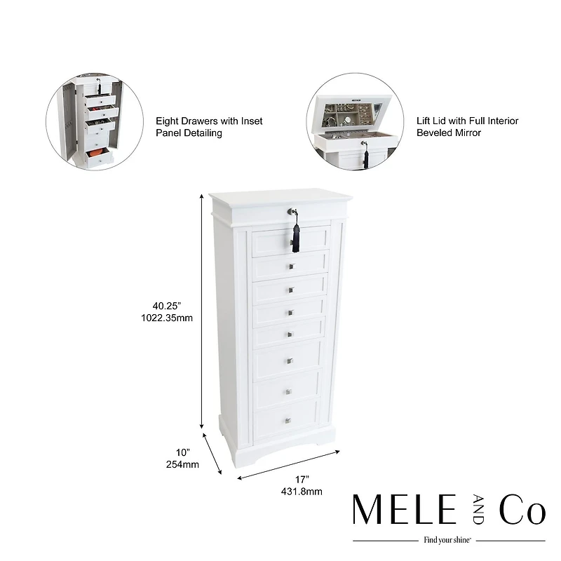 Mele and Co Olympia Jewelry Armoire in Whie