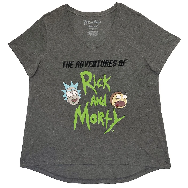 Plus ladies high low Rick and Morty graphic tee.