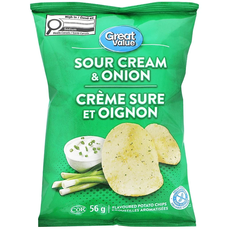 Great Value Sour Cream & Onion Flavoured Potato Chips, 56 g