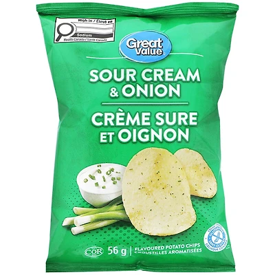 Great Value Sour Cream & Onion Flavoured Potato Chips, 56 g