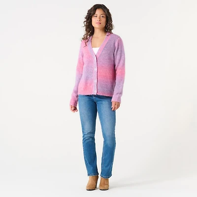 CARDIGAN Teint par Espacement à Col en V DV