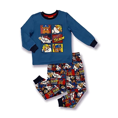 Paw Patrol Toddler boy's pj set. This 2 piece pyjama set for boys has a long sleeve crew neck top and long pants with an elastic waist band and