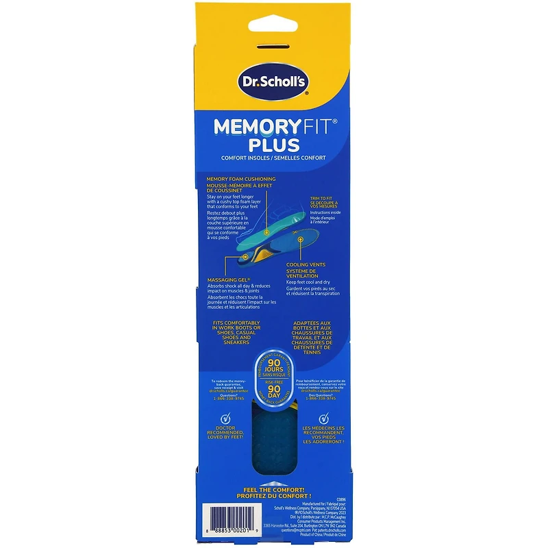 Semelles confort Dr Scholl’s® Memory Fit® Plus Gel massant®, pour hommes pointure 8-14 1 paire