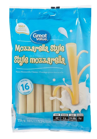 Fromage pizza mozzarella style mozzarella Great Value 16 unités (336 g)