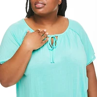 Penmans Plus Women's Tie Neckline Crinkle Top
