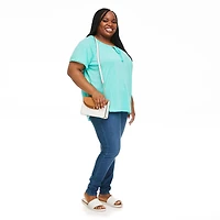 Penmans Plus Women's Tie Neckline Crinkle Top