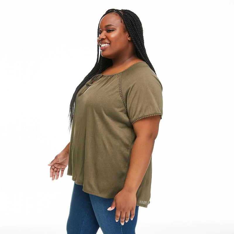 Penmans Plus Women's Tie Neckline Crinkle Top