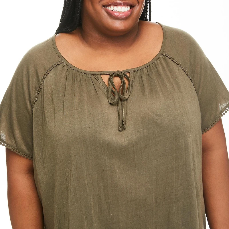 Penmans Plus Women's Tie Neckline Crinkle Top