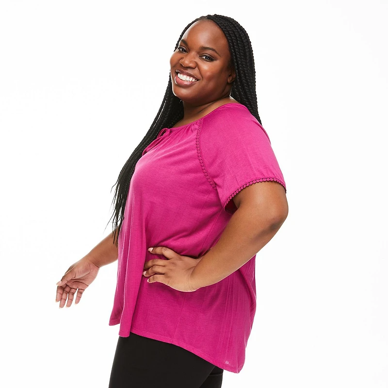 Penmans Plus Women's Tie Neckline Crinkle Top