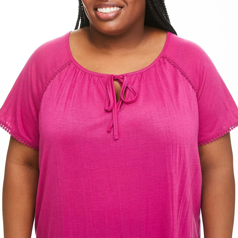 Penmans Plus Women's Tie Neckline Crinkle Top