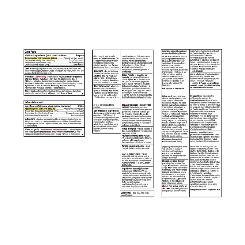 Tylenol Extra Stength Cold eZ Tabs, Relieves Cold symptoms, Nighttime, 40 Count