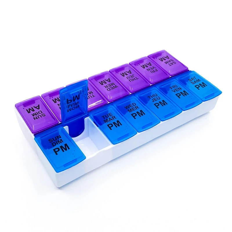 Equate Twice Daily Pill & Vitamin Planner, XL, Fourteen extra-large compartments