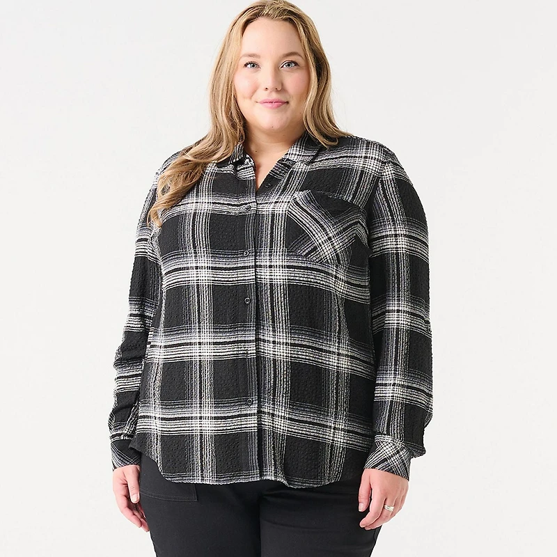 BUTTON FRONT PLAID SHIRT