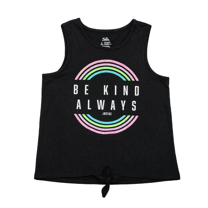 Girls Justice Be Kind Circles Front Tie Tank Top