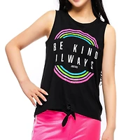 Girls Justice Be Kind Circles Front Tie Tank Top