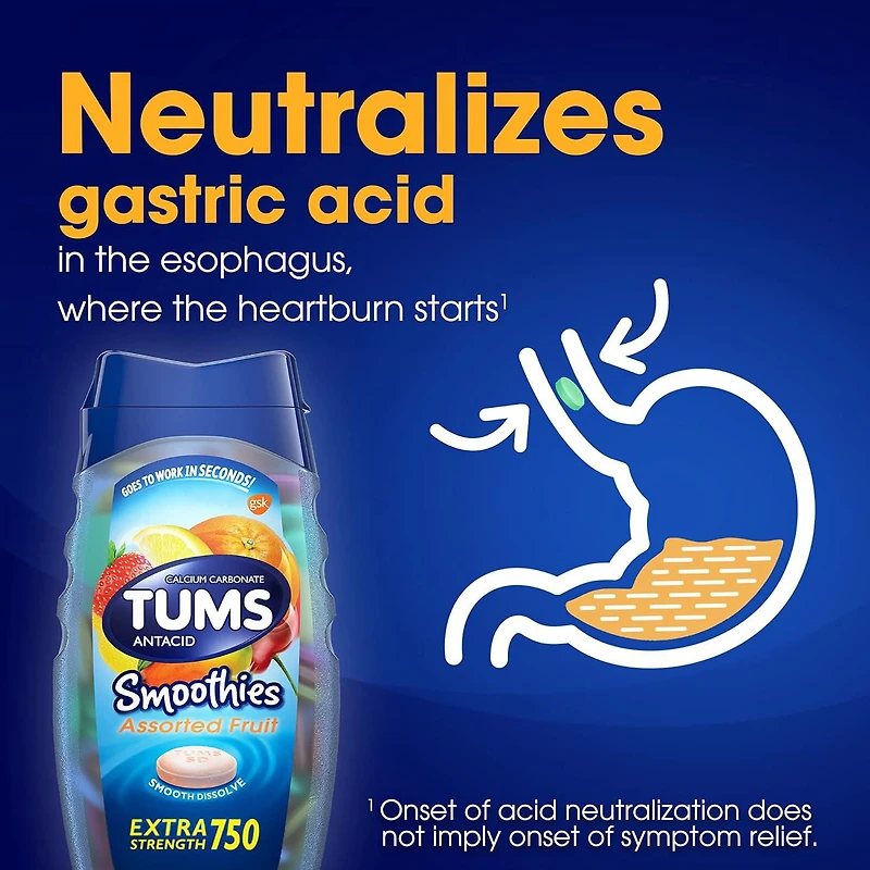 Tums Extra Strength 750mg Smoothies Antacid for Heartburn Relief