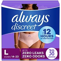 Always Discreet Adult Incontinence Underwear for Women and Postpartum Underwear, L, Up to 100% Bladder Leak Protection