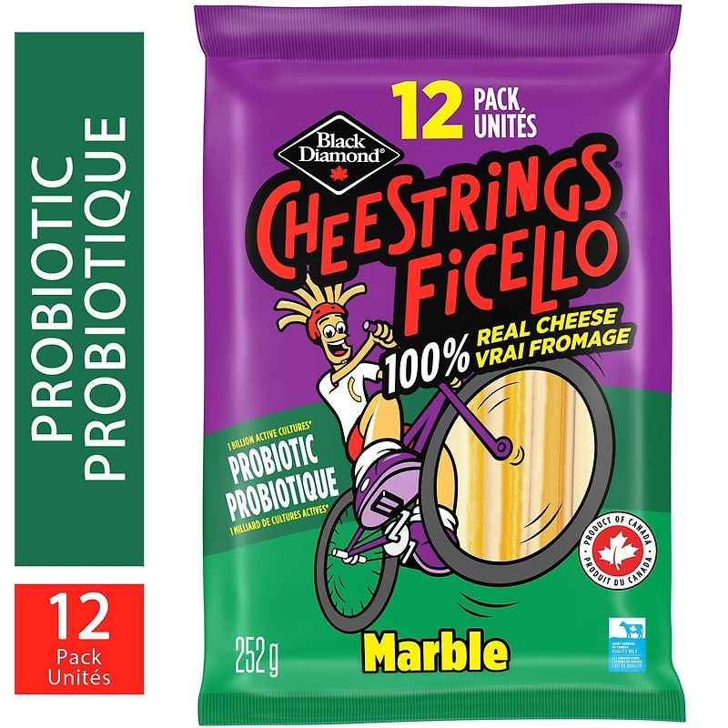 Black Diamond Marble Cheese Probiotic Cheestrings, 12 Pack, 252g