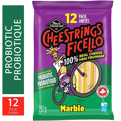 Black Diamond Marble Cheese Probiotic Cheestrings, 12 Pack, 252g
