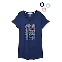 Ensemble 4 pièces avec chemise de nuit et chouchous George Plus pour femmes