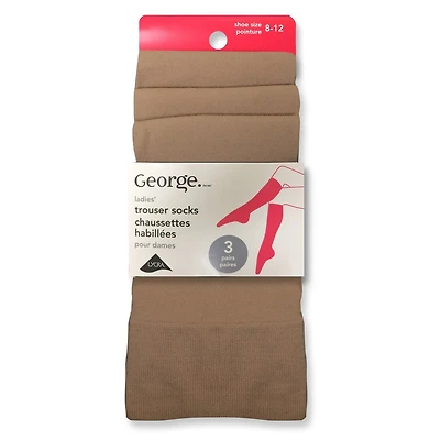 George 3pk Queen Size Trouser Socks, Shoe size 8-12