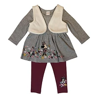 Disney Girls Minnie Mouse 3 pc Legging Set with plush Vest
