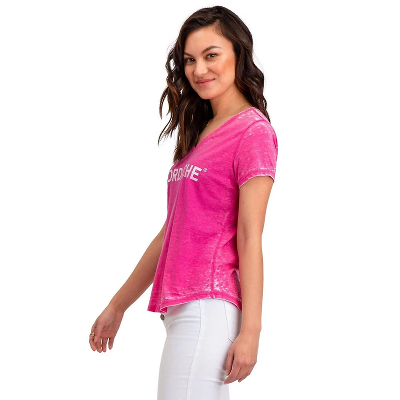 Jordache T-shirt à logo avec col en V et ourlet arrondi pour femme