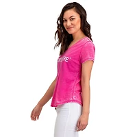 Jordache T-shirt à logo avec col en V et ourlet arrondi pour femme