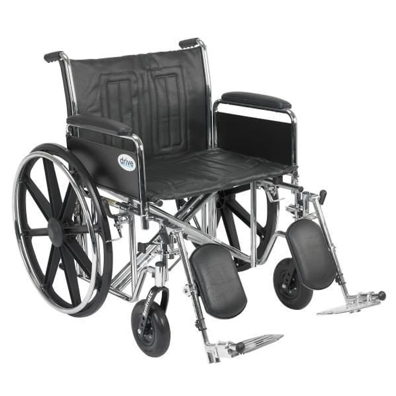 Drive Medical Black Sentra EC Heavy Duty Wheelchair, Detachable Full Arms, Elevating Leg Rests, 24" Seat