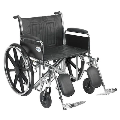 Drive Medical Black Sentra EC Heavy Duty Wheelchair, Detachable Full Arms, Elevating Leg Rests, 24" Seat