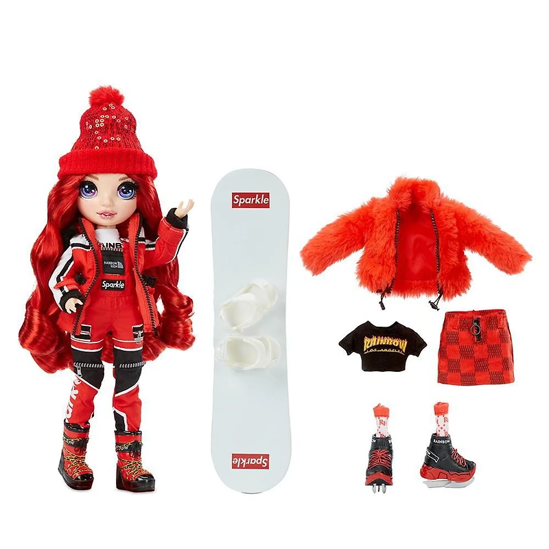 Rainbow High Winter Break Ruby Anderson – Red Winter Break Fashion Doll and Playset with 2 complete doll outfits, Snowboard and Winter Doll Accessories, Great Gift for Kids 6-12 Years Old
