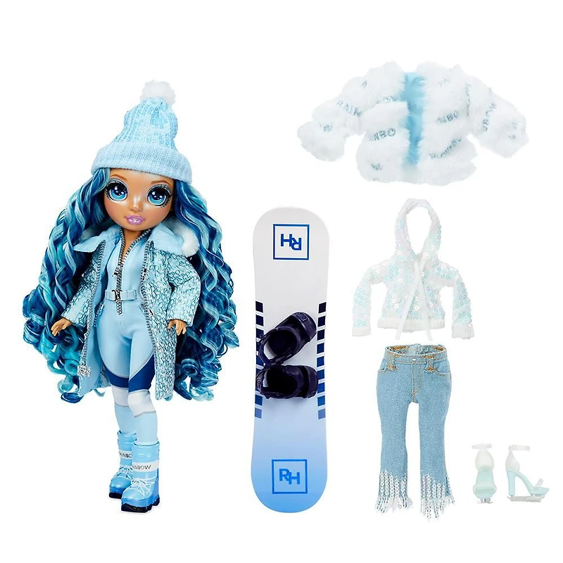Poupée Rainbow High Winter Break Skyler Bradshaw – Poupée-mannequin Winter Break bleue et jouet avec 2 tenues complètes de poupée, planche à neige et accessoires d’hiver pour la poupée, excellent cadeau pour les enfants de 6 à 12 ans