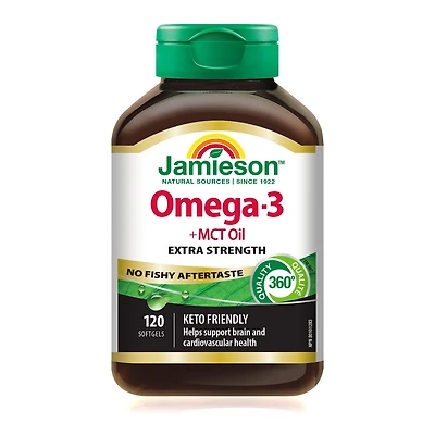 Jamieson Omega-3 Softgels with MCT Oil, 250 mg, 120 Count
